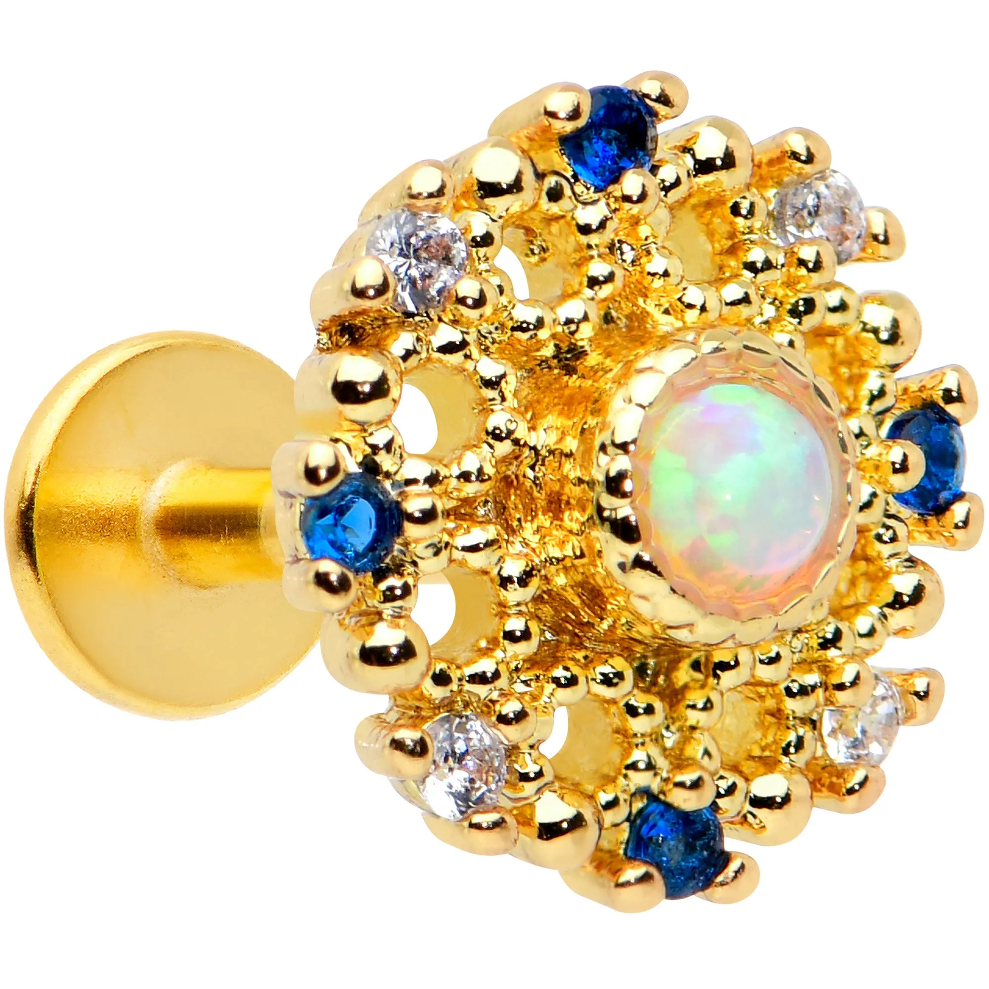 16 Gauge 1/4 White Synthetic Opal Gold Tone Sun Labret Monroe Tragus