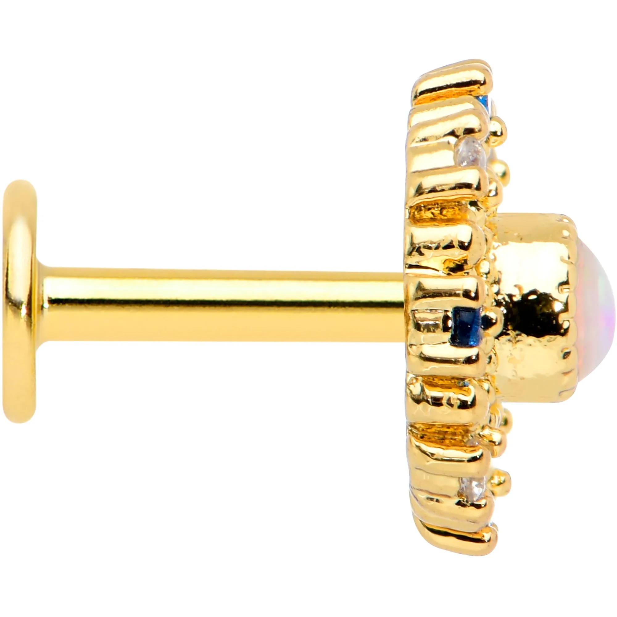 16 Gauge 1/4 White Synthetic Opal Gold Tone Sun Labret Monroe Tragus