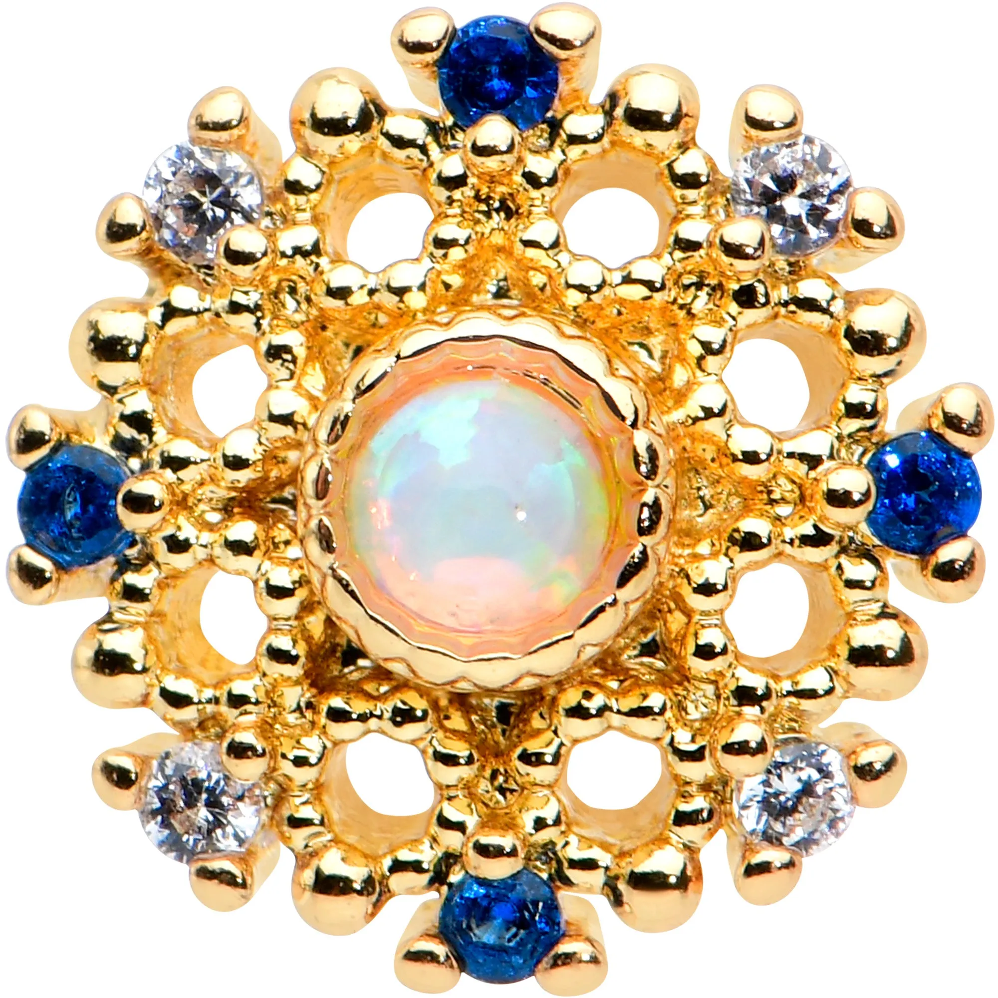 16 Gauge 1/4 White Synthetic Opal Gold Tone Sun Labret Monroe Tragus