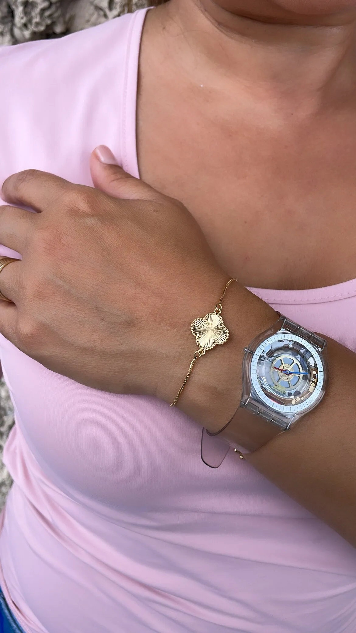 18k Gold Filled Sunburst Flower Charm Adjustable Bracelet