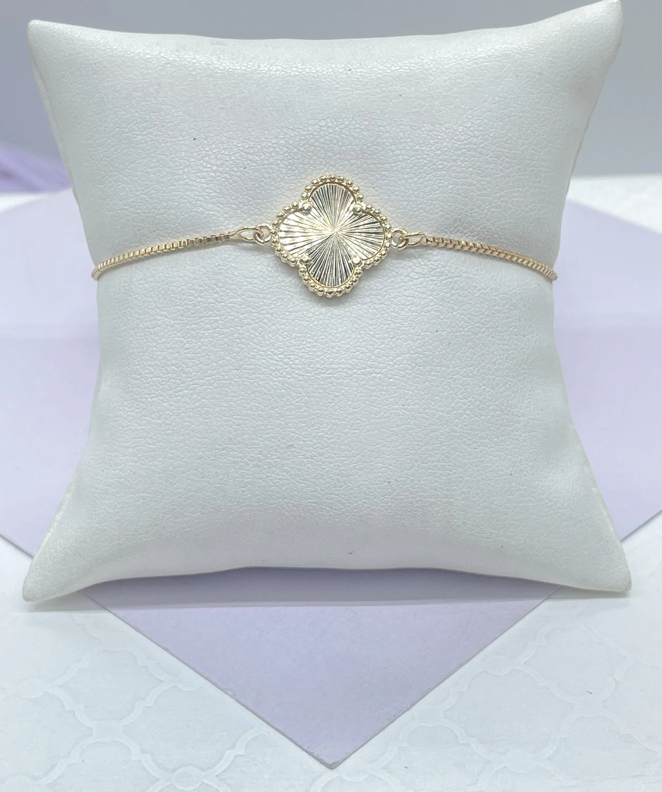 18k Gold Filled Sunburst Flower Charm Adjustable Bracelet
