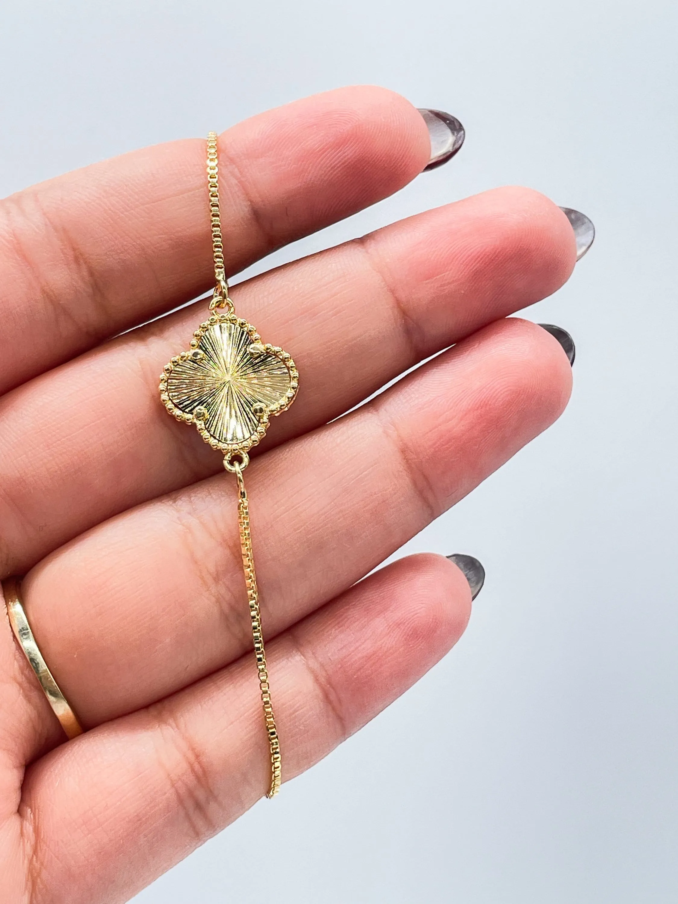 18k Gold Filled Sunburst Flower Charm Adjustable Bracelet