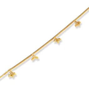 22ct Gold Anklet in Box Chain Design with Ghughri Charm with '' S '' Clasp A-8267