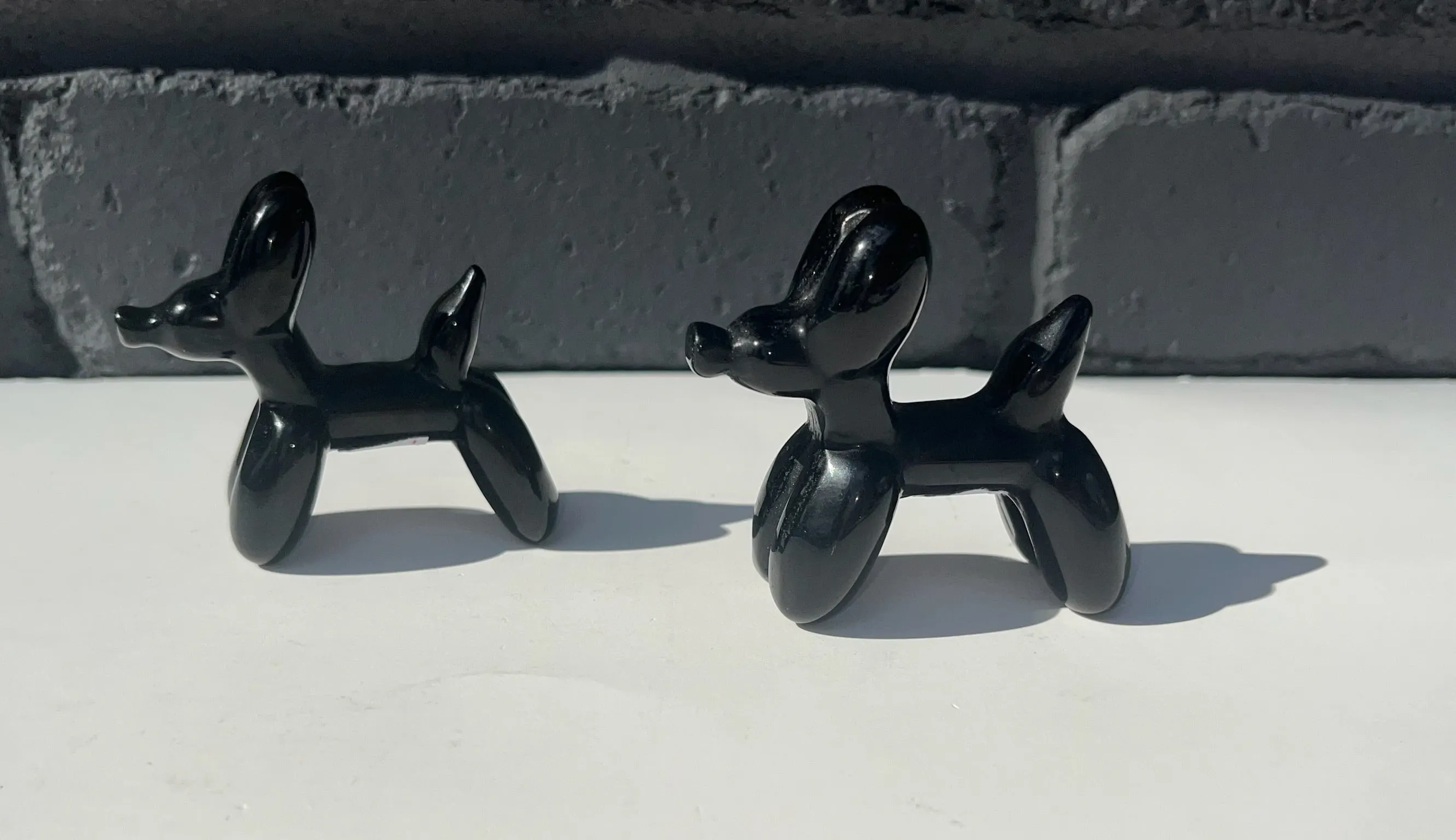 Black Obsidian Balloon Dog Carvings, Real Crystal