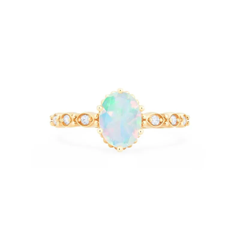 [Evelina] Vintage Classic Crown Oval Engagement Ring in Natural Australian Opal