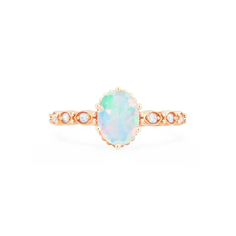 [Evelina] Vintage Classic Crown Oval Engagement Ring in Natural Australian Opal