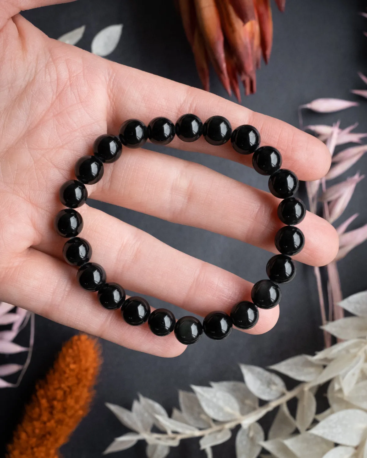 Obsidian Round Bead Bracelet 8mm