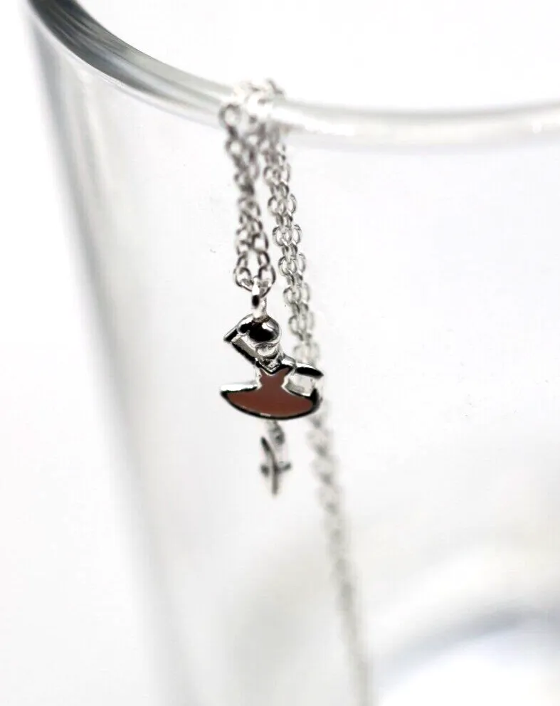 Sterling Silver Pink Enamel Ballerina Pendant 40cm Chain  5cm Extender